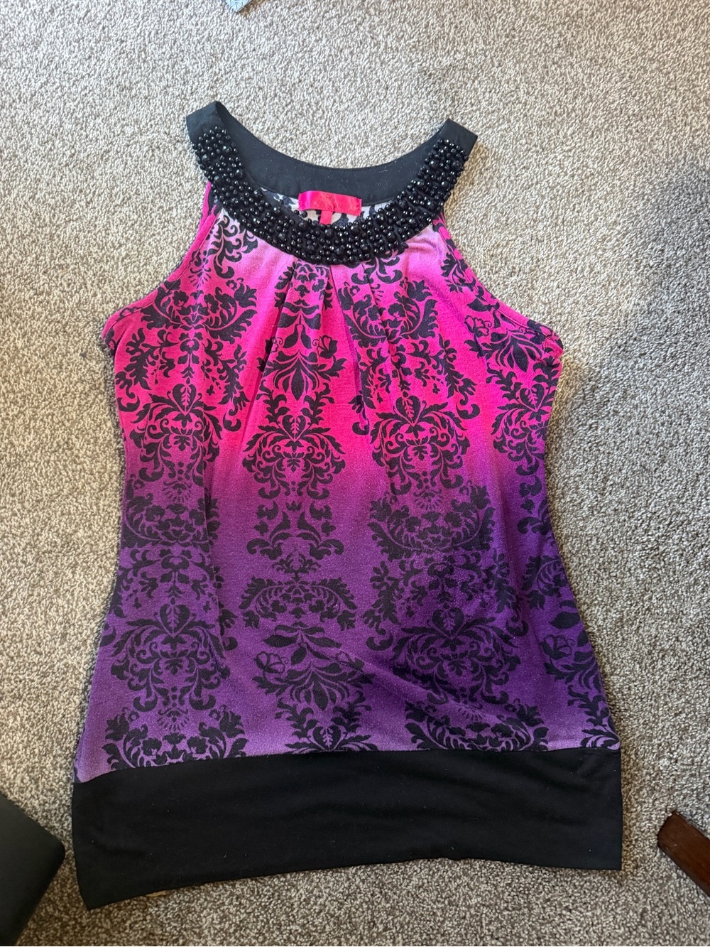Women’s Pink to Purple Ombre Beaded Halter Tank Top